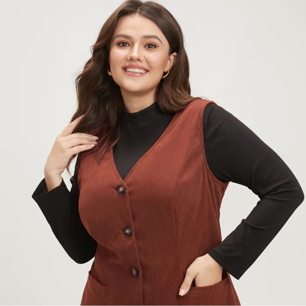 Bloomchic Solid Pocket Sleeveless Button Up Cordu… - image 4